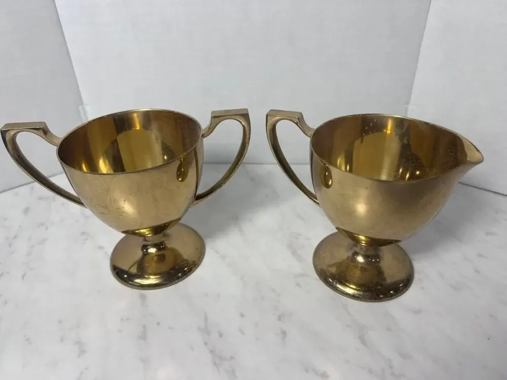 Vintage Dirilyte Bronze Alloy Creamer & Sugar Set – Golden Hue Hollowware